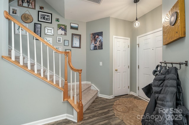 foyer entrance featuring dark hardwood / wood-style floors