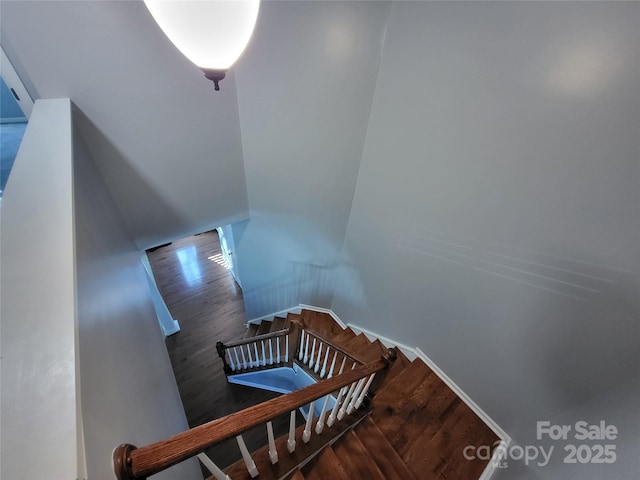 stairway featuring hardwood / wood-style floors