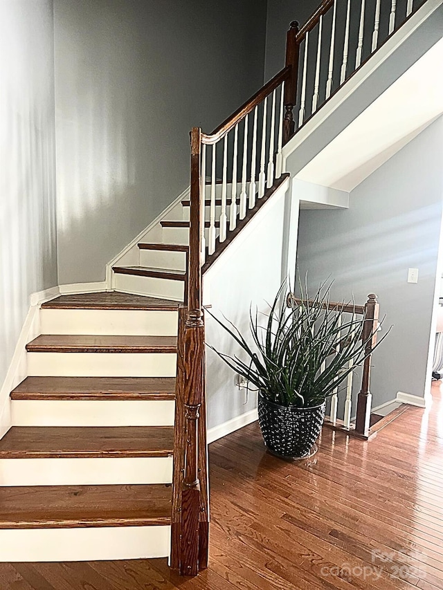 staircase featuring hardwood / wood-style floors