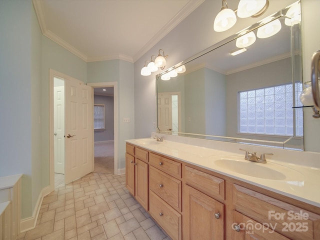 bathroom featuring vanity and ornamental molding