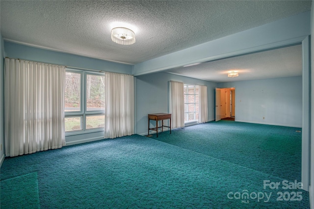 unfurnished room featuring carpet and a textured ceiling