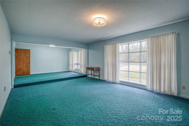 unfurnished room featuring carpet flooring, plenty of natural light, and a textured ceiling