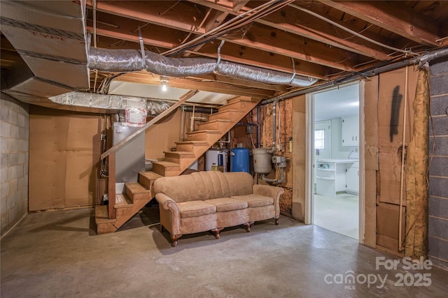 basement with electric water heater