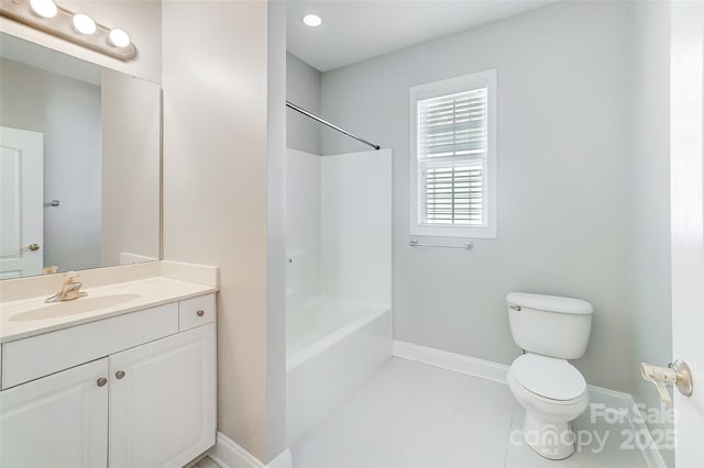 full bathroom with tile patterned flooring, vanity, toilet, and tub / shower combination