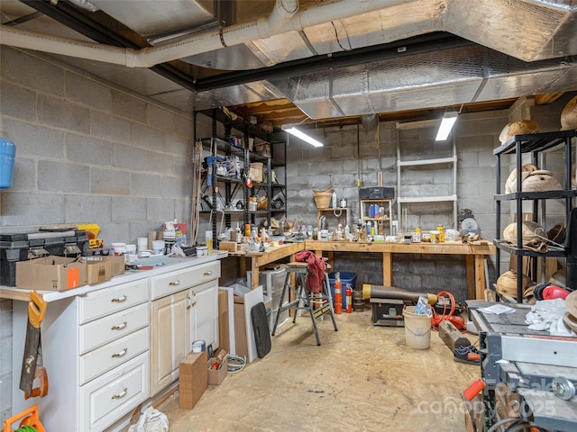 interior space featuring a workshop area