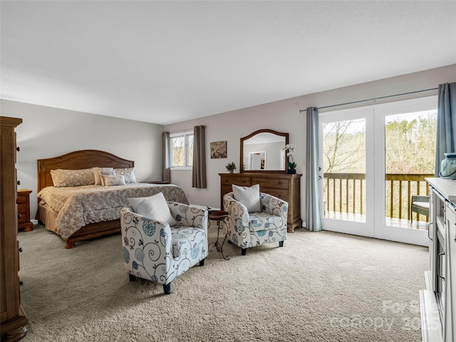 carpeted bedroom with access to outside