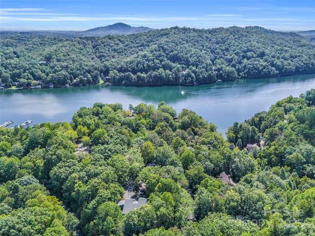 aerial view with a water and mountain view