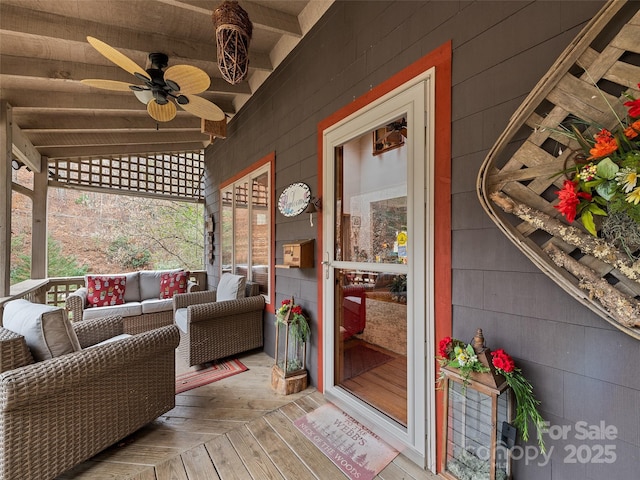 41 Cottontail Ln, Canton, NC 28716 - wooden terrace featuring a ceiling fan and an outdoor hangout area