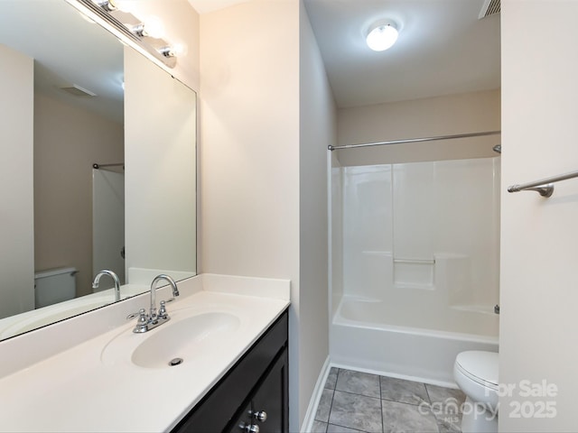 full bathroom featuring tile patterned flooring, vanity, toilet, and shower / tub combination