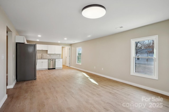 kitchen featuring sink, light wood-type flooring, white cabinetry, and stainless steel appliances