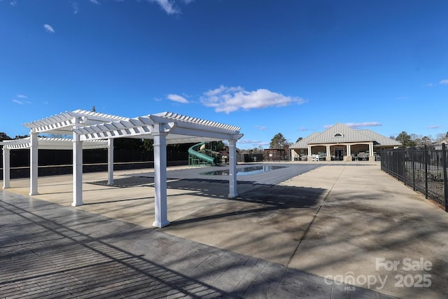 exterior space featuring a pergola