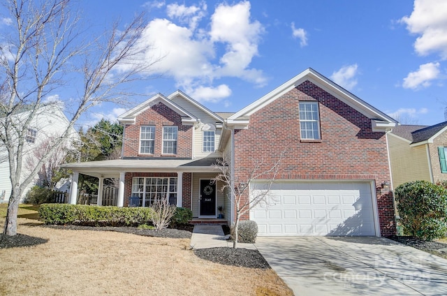 front facade with a garage