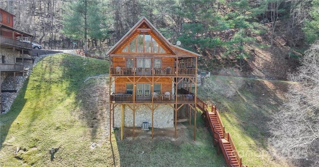 back of house with cooling unit and a wooden deck