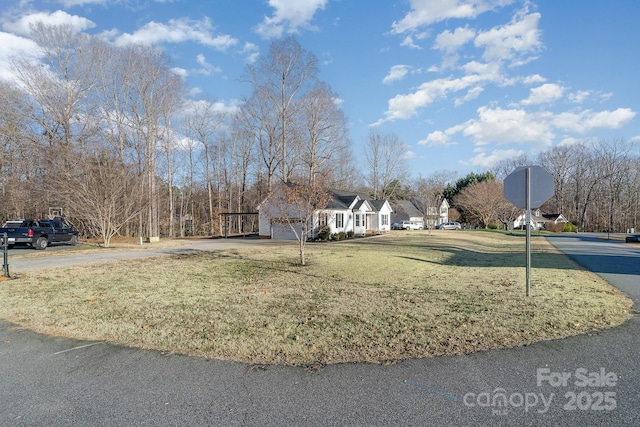 view of yard with a garage