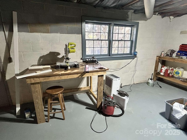 basement featuring a workshop area