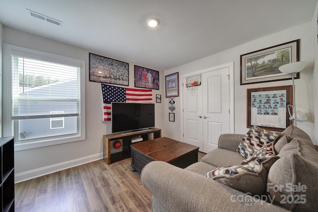 living room with hardwood / wood-style flooring