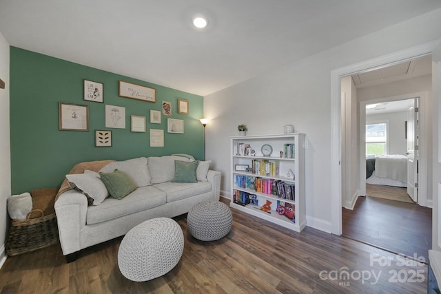 living room featuring dark hardwood / wood-style flooring