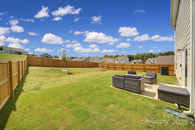 view of yard featuring an outdoor hangout area and central air condition unit