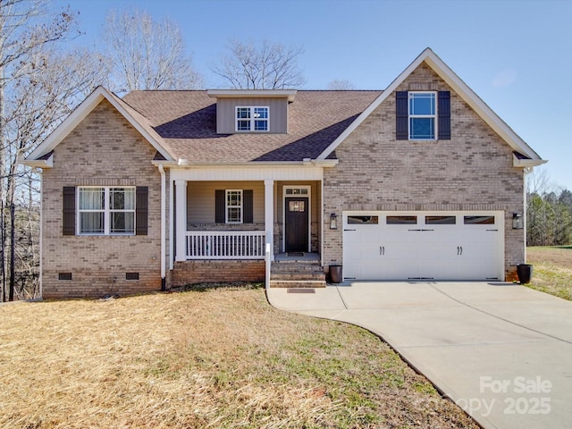 craftsman-style home featuring a porch and a garage