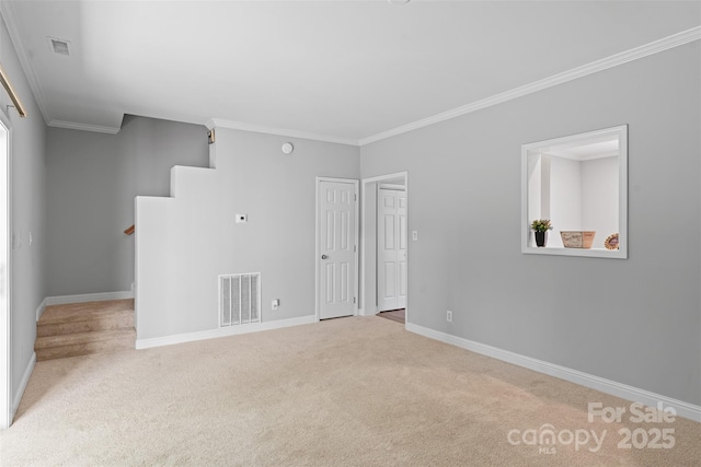 7019 Walnut Ridge Ct, Charlotte, NC 28217 - carpeted empty room featuring ornamental molding, baseboards, and stairs