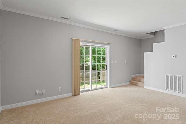 7019 Walnut Ridge Ct, Charlotte, NC 28217 - unfurnished room featuring carpet flooring, crown molding, baseboards, and stairs