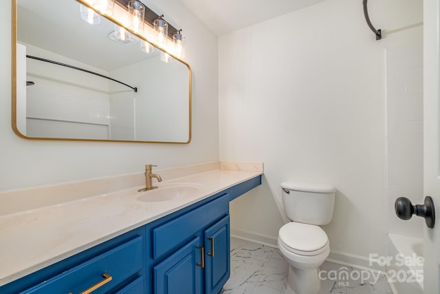 full bathroom with vanity, toilet, and bathing tub / shower combination