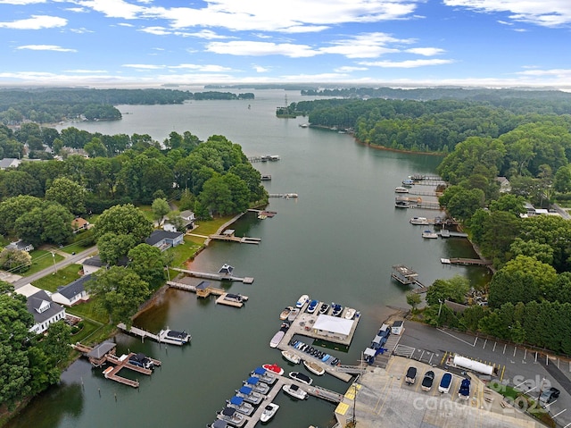 drone / aerial view featuring a water view