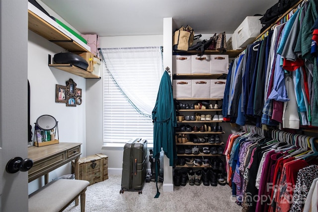 walk in closet featuring carpet