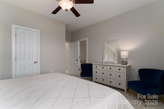 bedroom featuring carpet flooring and ceiling fan