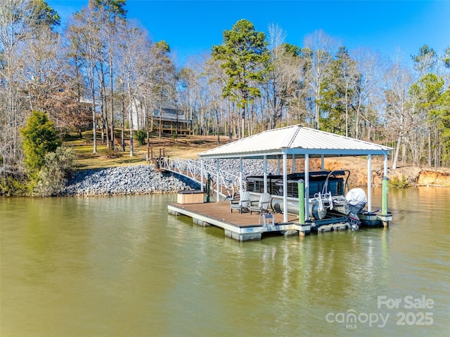 dock area featuring a water view