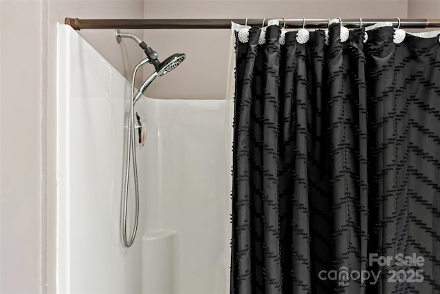 room details with a shower with shower curtain