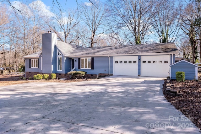 single story home with a garage