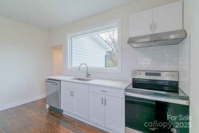 kitchen with backsplash, sink, white cabinets, and stainless steel appliances