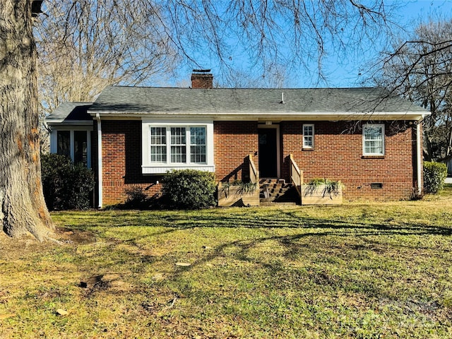 813 S Zion St, Landis, NC 28088 - ranch-style house with entry steps, brick siding, a chimney, and a front lawn
