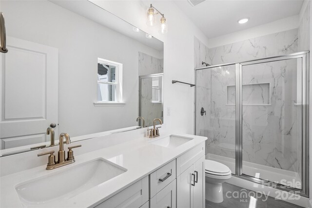 143 Cherry Springs Ln Unit 13-C, Asheville, NC 28804 - full bathroom with a marble finish shower, double vanity, and recessed lighting