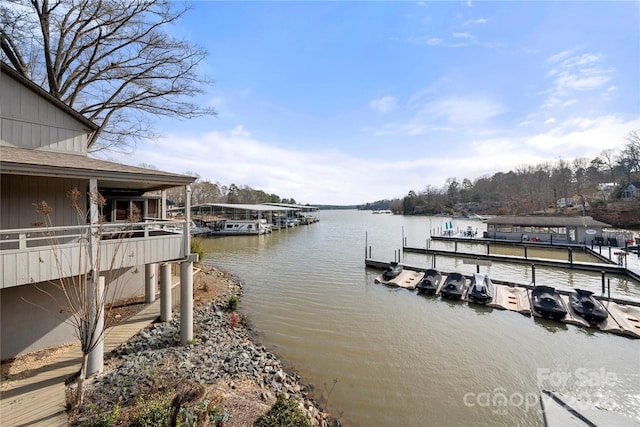 view of dock with a water view