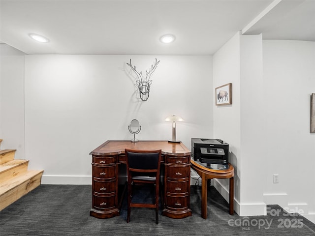 view of carpeted home office