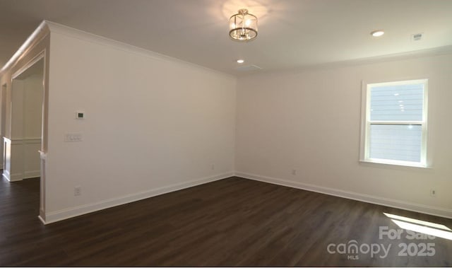 1136 Yellow Springs Dr, Huntersville, NC 28078 - empty room with dark wood finished floors, baseboards, crown molding, and recessed lighting