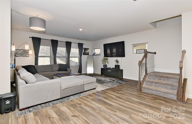 living room with hardwood / wood-style floors