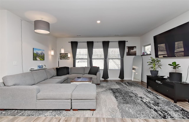 living room with hardwood / wood-style flooring