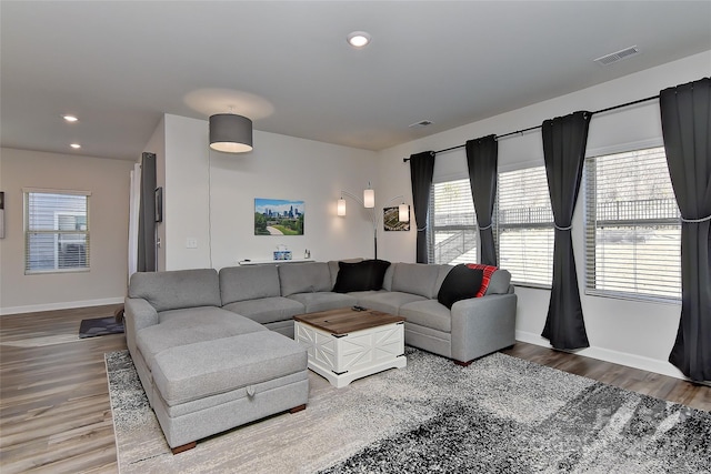 living room with hardwood / wood-style floors