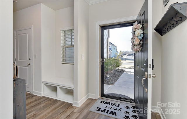 entryway with hardwood / wood-style flooring