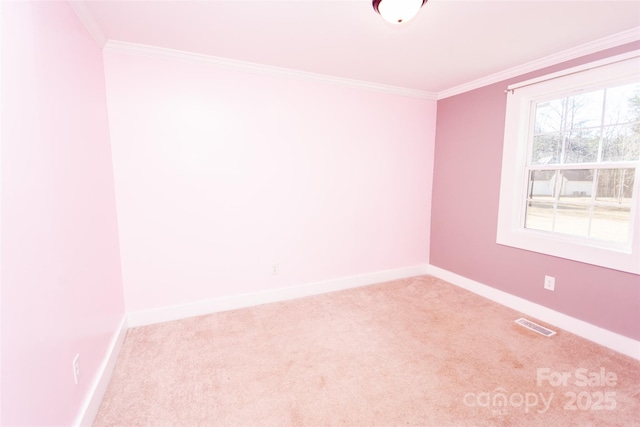 carpeted empty room featuring ornamental molding