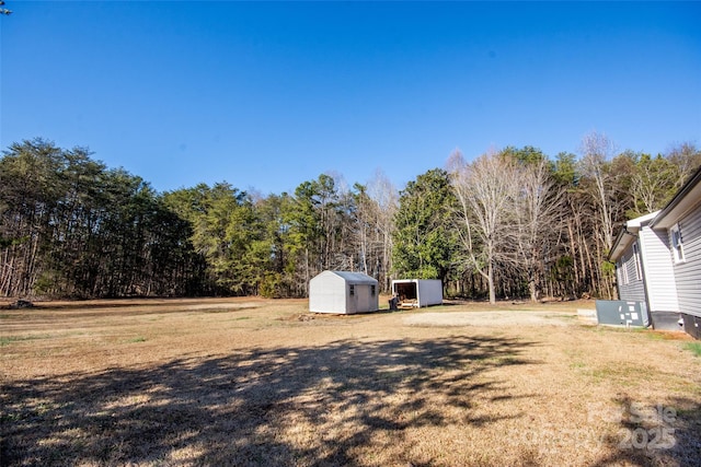 view of yard featuring a shed