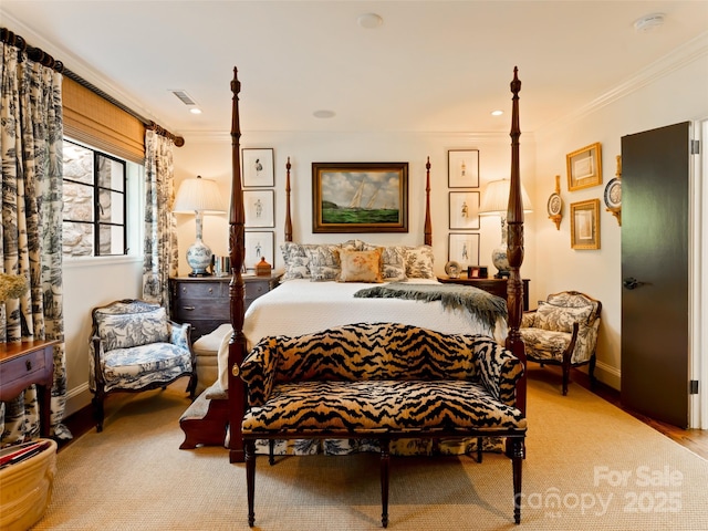 bedroom with ornamental molding