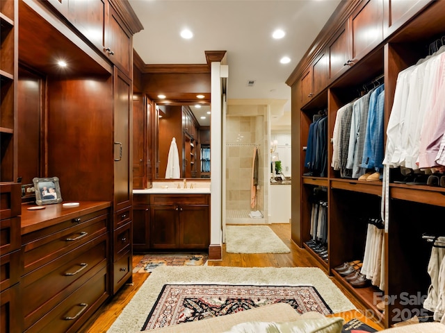 spacious closet with sink and light wood-type flooring