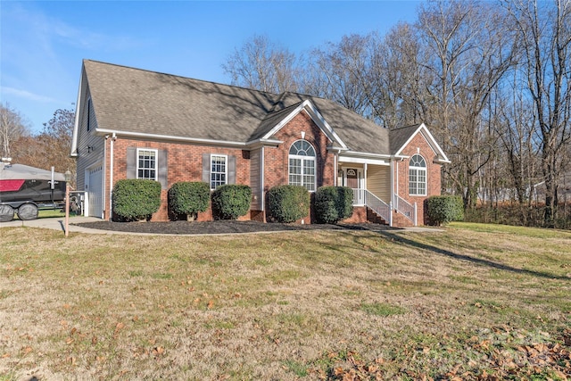 view of front facade featuring a garage and a front lawn