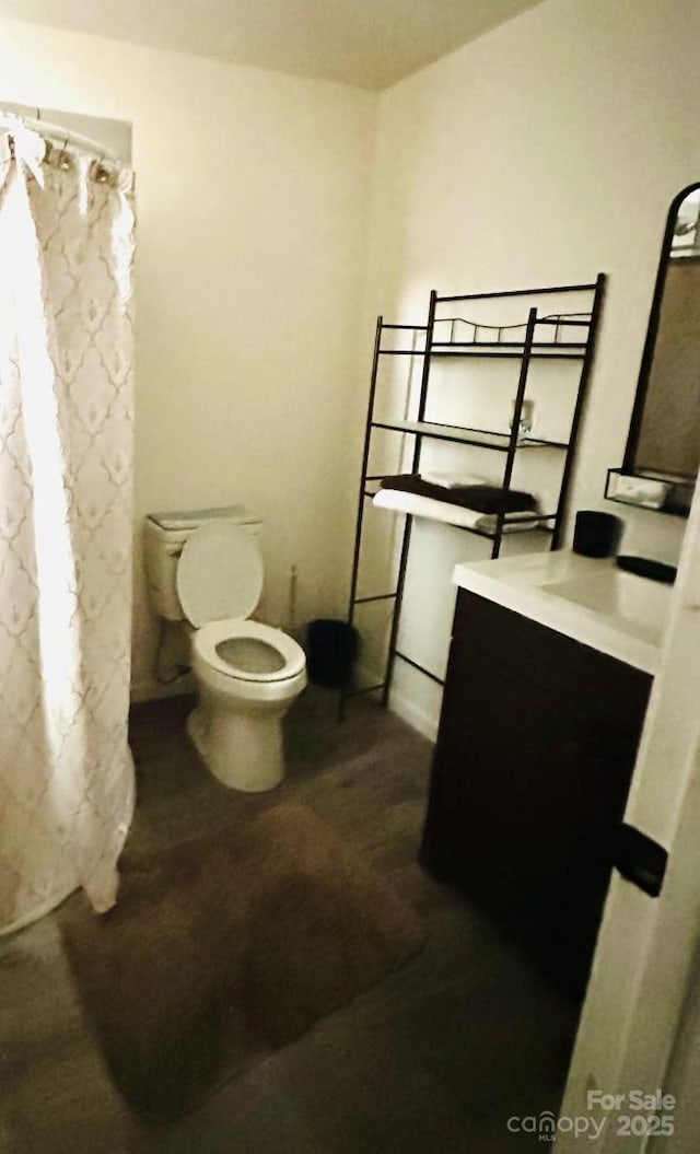 bathroom featuring vanity and toilet