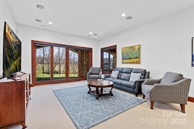 living room with light carpet