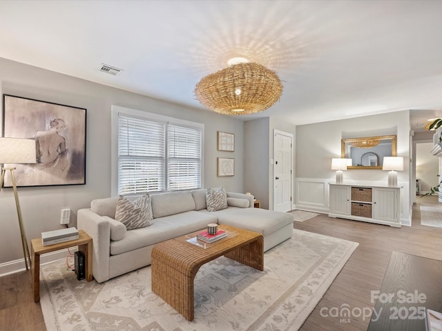 living room featuring light hardwood / wood-style flooring